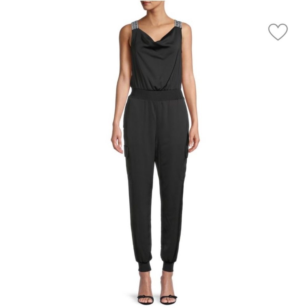 KARL LAGERFELD PARIS Sleeveless Cowlneck Jumpsuit